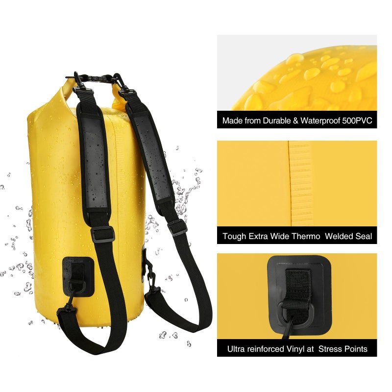 Piscifun Dry Bag, Waterproof Floating Backpack 20L with Waterproof Phone Case for Boating, Kayaking, Fishing, Yellow 20L - Image 5